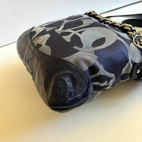 COACH Signature Optic Chain Bag, Navy Blue & Silver SHIMMER! - Picture 7 of 11